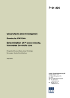 Borehole: KAV04A. Determination of P-wave velocity, transverse borehole core. Oskarshamn site investigation